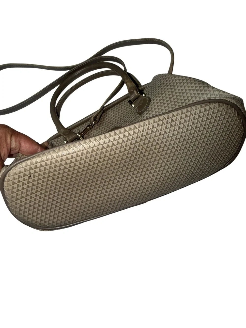 Vintage Liz Claiborne Gray Geometric Embossed Satchel Crossbody Bag Genuine Leat